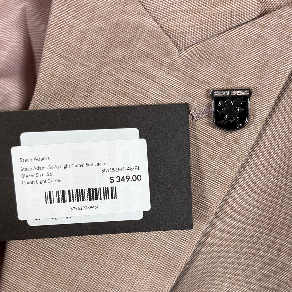 2 Piece Set Stacy Adams Light Camel Single-Breasted Sport Coat with Vest NWT - Picture 2 of 9